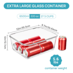 【New Arrival】Vtopmart 6.5L Extra Large and 18 Pack Combo Glass Food Storage Containers with Snap Airtight Lids for Roasting Turkey, Chicken, Baking Casserole, Fruits, Party, BPA Free, Oven Safe, Freezer, Dishwasher Outdoorfun - Image 3