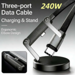 Invisible Holder Charger Cable with Stand, Super Fast Charging 2-In-1 Fast Charging Cord & Phone Stand for Gaming, Office, Car Travel, Compatible with Type-C Charging Cable Black - Image 2