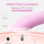 Facial Cleansing Brush, Rechargeable Silicone Face Scrubber with Heat Massage End, Vibrating Exfoliator Scrubber for Deep Cleaning, Waterproof Face Brush for Women and Men (Pink) - Image 2