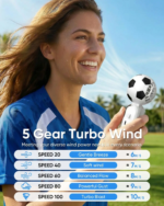 1 PCS Portable Handheld Turbo Fan with Ice Cooler, 5 Gear Wind, Soccer-Shaped Mini Personal Fan, 6000Mah Rechargeable Pocket Fan for Travel/Outdoor/Office, 180° Adjustable, 20H Max Runtime (White) - Image 6