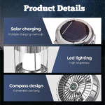 Portable LED Camping Lantern with Fan, New Upgraded Multifunctional Solar Camping Lantern Rechargeable Solar Fan, Tent Camping Fan Hanging with Light (Stylea-Gold) - Image 2