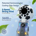 1 PCS Portable Handheld Turbo Fan with Ice Cooler, 5 Gear Wind, Soccer-Shaped Mini Personal Fan, 6000Mah Rechargeable Pocket Fan for Travel/Outdoor/Office, 180° Adjustable, 20H Max Runtime (White) - Image 5