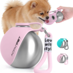 Portable Dog Water Bottle 10Oz Stainless Steel Travel Dog Water Dispenser with Bowl No-Spill Puppy Water Bottle for Walking Hiking Small Dog Water Bottle
