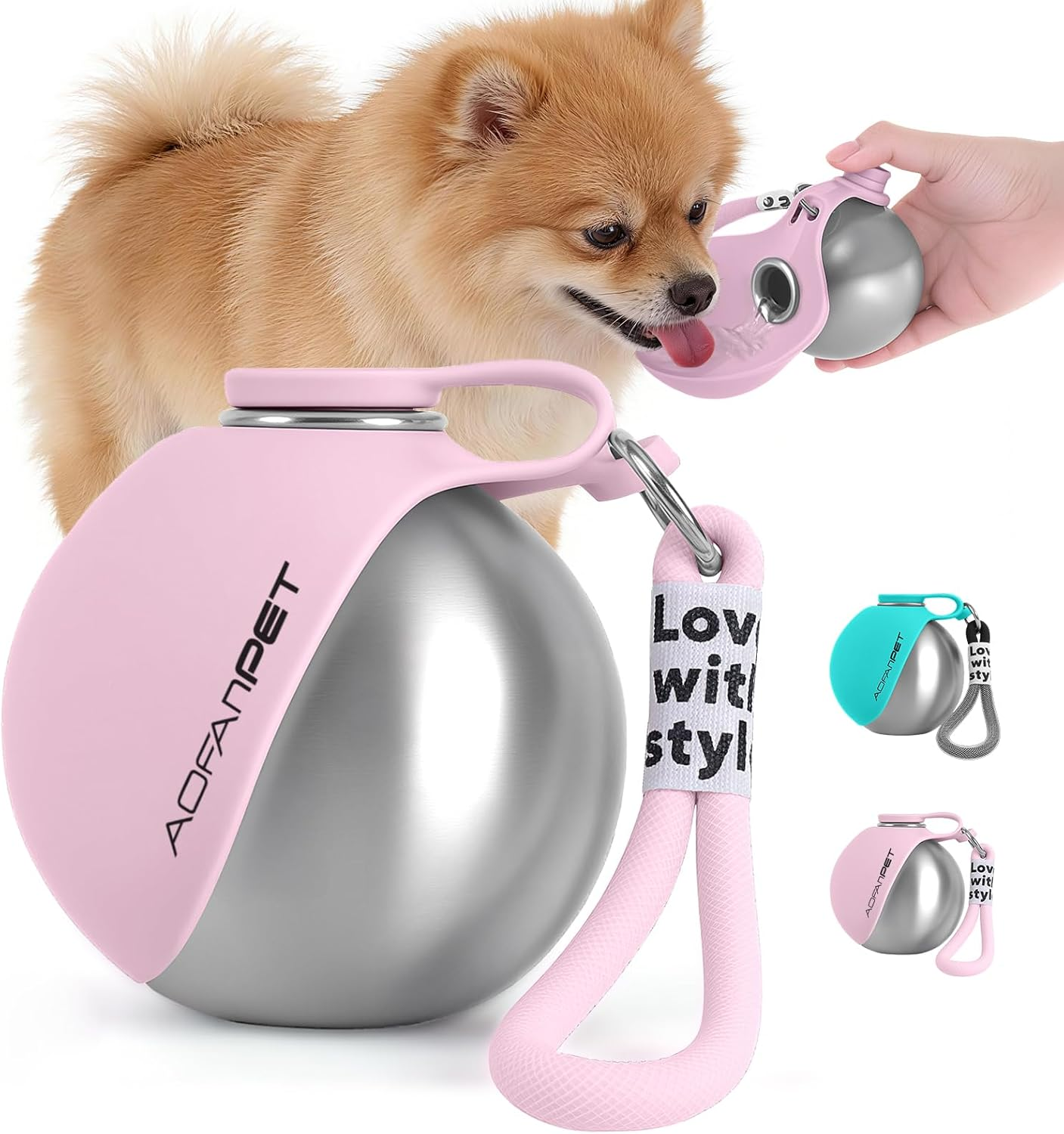 3c6d76b49104ecaf950f448be70282f9-3.png Portable Dog Water Bottle 10Oz Stainless Steel Travel Dog Water Dispenser with Bowl No-Spill Puppy Water Bottle for Walking Hiking Small Dog Water Bottle - Image 1