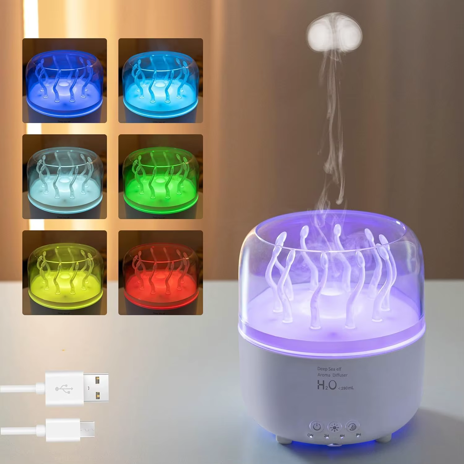 3f51c7d3d6b7044164f132b5f885b652.png Air Humidifier for Bedroom 280ML Rotating Sea Grass Ultrasonic Aromatherapy Diffusers Mist Maker Fragrance Essential Oil Aroma - Image 1