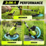 Saker 22V 12-In Cordless Lawn Mower, 3-In-1 Garden Tool (Mower, Trimmer, Edger) with Auto Cord Feed, 2×2.0Ah Batteries, Lightweight for Small to Medium Backyards - Image 3