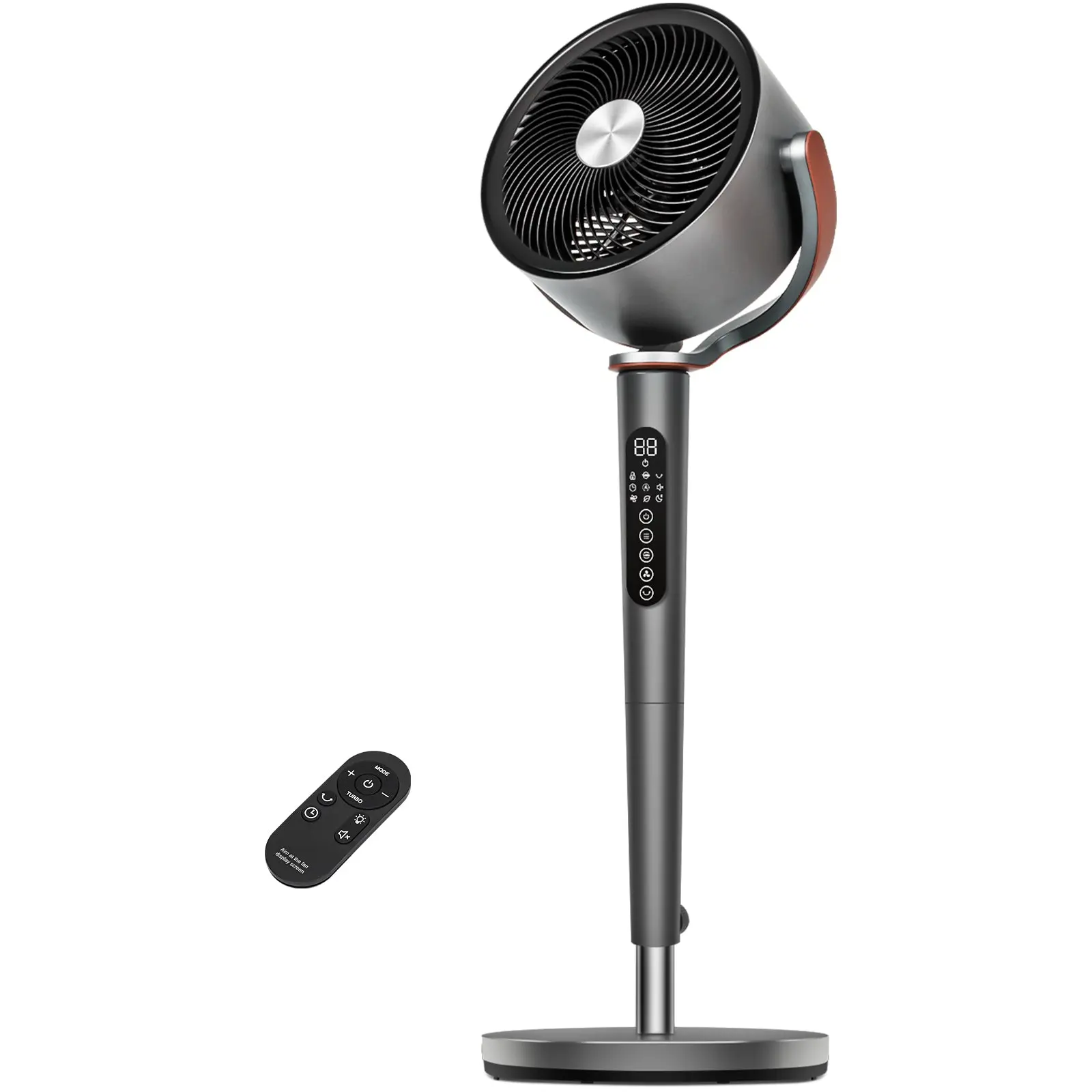 51565c87b73d035ac0e1ab6fd785327f-4.png Sunspire Large Fan for Bedroom, 120° Oscillating Standing Fan, 85Ft Air Circulator with Remote, DC Motor Quiet Floor Fans, Adjustable Height, 12 Speeds, 5 Modes, 12H Timer - Image 1