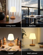 Cordless LED Wood-Grain Small Table Lamp, Waterproof Shower Light with 4000Mah Battery, Portable Rechargeable Touch Dimming Night Light for Bathroom, Outdoor Camping, Kitchen, Patio, Restaurant - Image 7