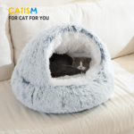 Cozy Plush Hooded Cat Bed, Indoor/Outdoor, Self-Warming Cave, Removable Washable Non-Slip Bottom - Image 7