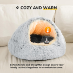 Cozy Plush Hooded Cat Bed, Indoor/Outdoor, Self-Warming Cave, Removable Washable Non-Slip Bottom - Image 4