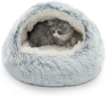 Cozy Plush Hooded Cat Bed, Indoor/Outdoor, Self-Warming Cave, Removable Washable Non-Slip Bottom