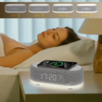 4In1 Alarm Clock with Wireless Charging Wireless Speaker Night Light & Temperature Display – Customized Sleep-Wake Routine Alarm Clock for Heavy Sleepers (Gray) - Image 7
