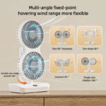 Double Head Desktop Oscillating Fan USB Rechargeable 4000Mah Battery Powered Portable Automatic Rotating Table Fan 4 Gear Wind - Image 3