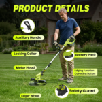 Saker 22V 12-In Cordless Lawn Mower, 3-In-1 Garden Tool (Mower, Trimmer, Edger) with Auto Cord Feed, 2×2.0Ah Batteries, Lightweight for Small to Medium Backyards - Image 8