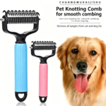 Pet Detangling Comb, Double-Sided Grooming Brush for Dogs & Cats, One-Click Clean Undercoat Rake for Shedding Mats - Image 2
