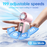F711 Mini Portable Handheld Ice Fan High Speed 15000 RPM Turbo Fan 199 Adjustable Levels with Ice Cooling Mode Personal Fan for Summer Travel Outdoor Activities - Image 3