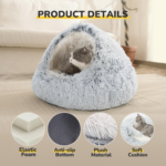 Cozy Plush Hooded Cat Bed, Indoor/Outdoor, Self-Warming Cave, Removable Washable Non-Slip Bottom - Image 2