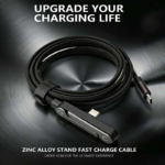 Invisible Holder Charger Cable with Stand, Super Fast Charging 2-In-1 Fast Charging Cord & Phone Stand for Gaming, Office, Car Travel, Compatible with Type-C Charging Cable Black - Image 3