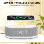 4In1 Alarm Clock with Wireless Charging Wireless Speaker Night Light & Temperature Display – Customized Sleep-Wake Routine Alarm Clock for Heavy Sleepers (Gray) - Image 3