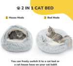Cozy Plush Hooded Cat Bed, Indoor/Outdoor, Self-Warming Cave, Removable Washable Non-Slip Bottom - Image 3