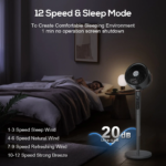 Sunspire Large Fan for Bedroom, 120° Oscillating Standing Fan, 85Ft Air Circulator with Remote, DC Motor Quiet Floor Fans, Adjustable Height, 12 Speeds, 5 Modes, 12H Timer - Image 8