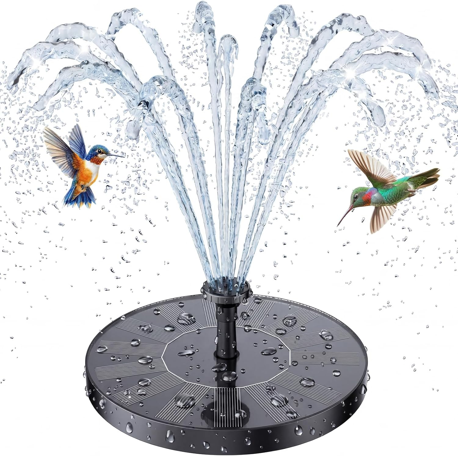 b932678dfd36fc6716fbd6464d182668.png Solar Bird Bath Fountain with 6 Nozzles, Solar Powered Floating Water Fountain Pump for Bird Bath, Pond, Pool, Garden, Fish Tank and Outdoor - Image 1