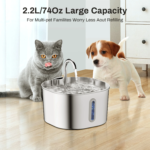 2.2L Automatic Cat Water Fountain Square Stainless Steel Pet Water Feeder Dog Water Fountain with Window(No 5V 1A Plug) - Image 3