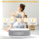 4In1 Alarm Clock with Wireless Charging Wireless Speaker Night Light & Temperature Display – Customized Sleep-Wake Routine Alarm Clock for Heavy Sleepers (Gray) - Image 2