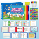 Reusable Learn-To-Write Workbook – Spiral-Bound Preschool Pen Control Tracing Book with Marker & Eraser, Reusable Letter & Number Practice for Kids Ages 3-6, 38 Pages of Lines, Shapes, Letters & Numbers - Image 2