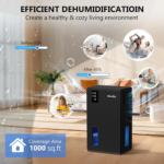 Ninesky Dehumidifier for Home, 95 OZ Water Tank, Suitable for Areas up to 1000 Sq.Ft, Ideal for Bathroom, Bedroom, and Basement Use, with Auto Shut-Off Feature and 7-Color LED Light (Black) - Image 4