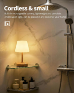 Cordless LED Wood-Grain Small Table Lamp, Waterproof Shower Light with 4000Mah Battery, Portable Rechargeable Touch Dimming Night Light for Bathroom, Outdoor Camping, Kitchen, Patio, Restaurant - Image 3