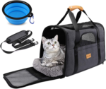 Portable Soft-Sided Cat and Small Dog Carrier, Airline Approved Travel Bag with Shoulder Strap, Removable Mat, and Pet Bowl