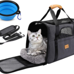 Portable Soft-Sided Cat and Small Dog Carrier, Airline Approved Travel Bag with Shoulder Strap, Removable Mat, and Pet Bowl