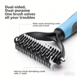 Pet Detangling Comb, Double-Sided Grooming Brush for Dogs & Cats, One-Click Clean Undercoat Rake for Shedding Mats - Image 3