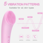 Facial Cleansing Brush, Rechargeable Silicone Face Scrubber with Heat Massage End, Vibrating Exfoliator Scrubber for Deep Cleaning, Waterproof Face Brush for Women and Men (Pink) - Image 4